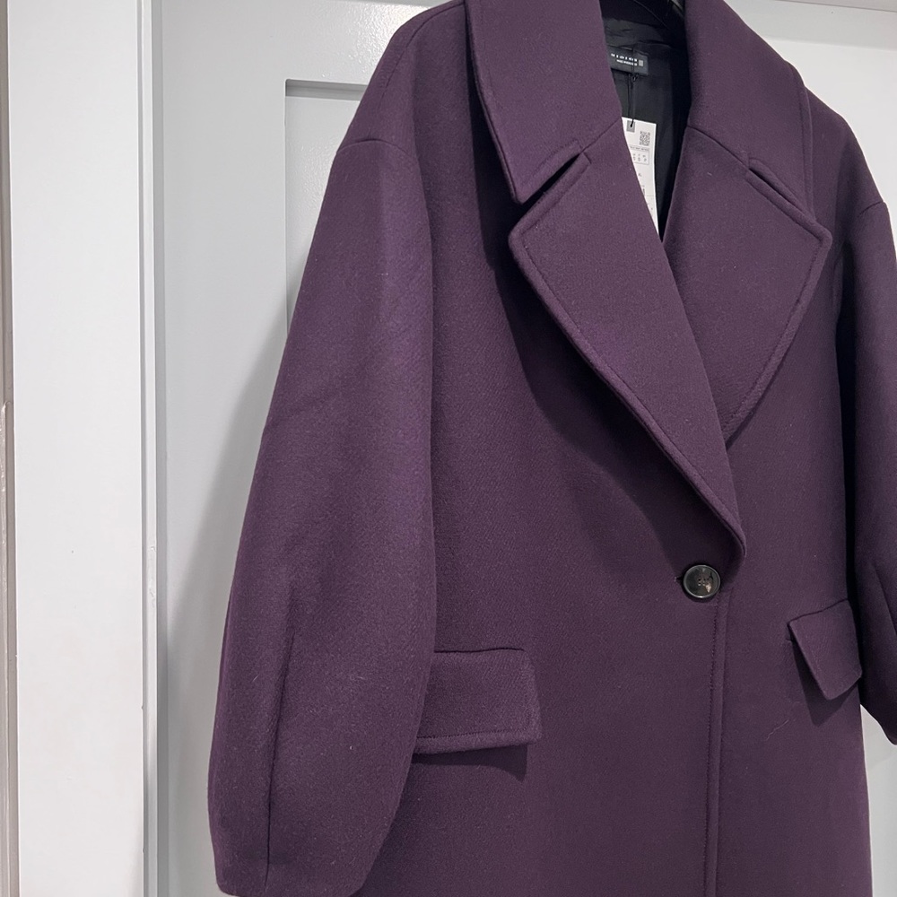 Zara ladies aubergine color oversized 75% wool coat S NEW